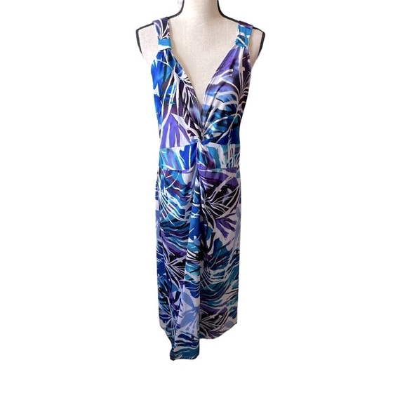 Ashley Stewart Dresses & Skirts - Ashley Stewart Purple Maxi Dress Flowers Black White Blue Defined Waist Size 20